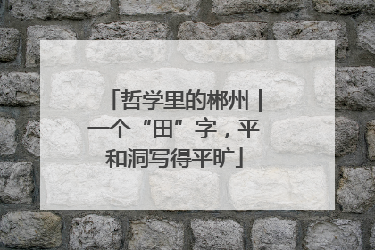 哲学里的郴州｜一个“田”字，平和洞写得平旷