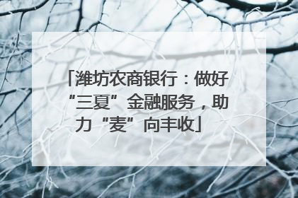 潍坊农商银行：做好“三夏”金融服务，助力“麦”向丰收